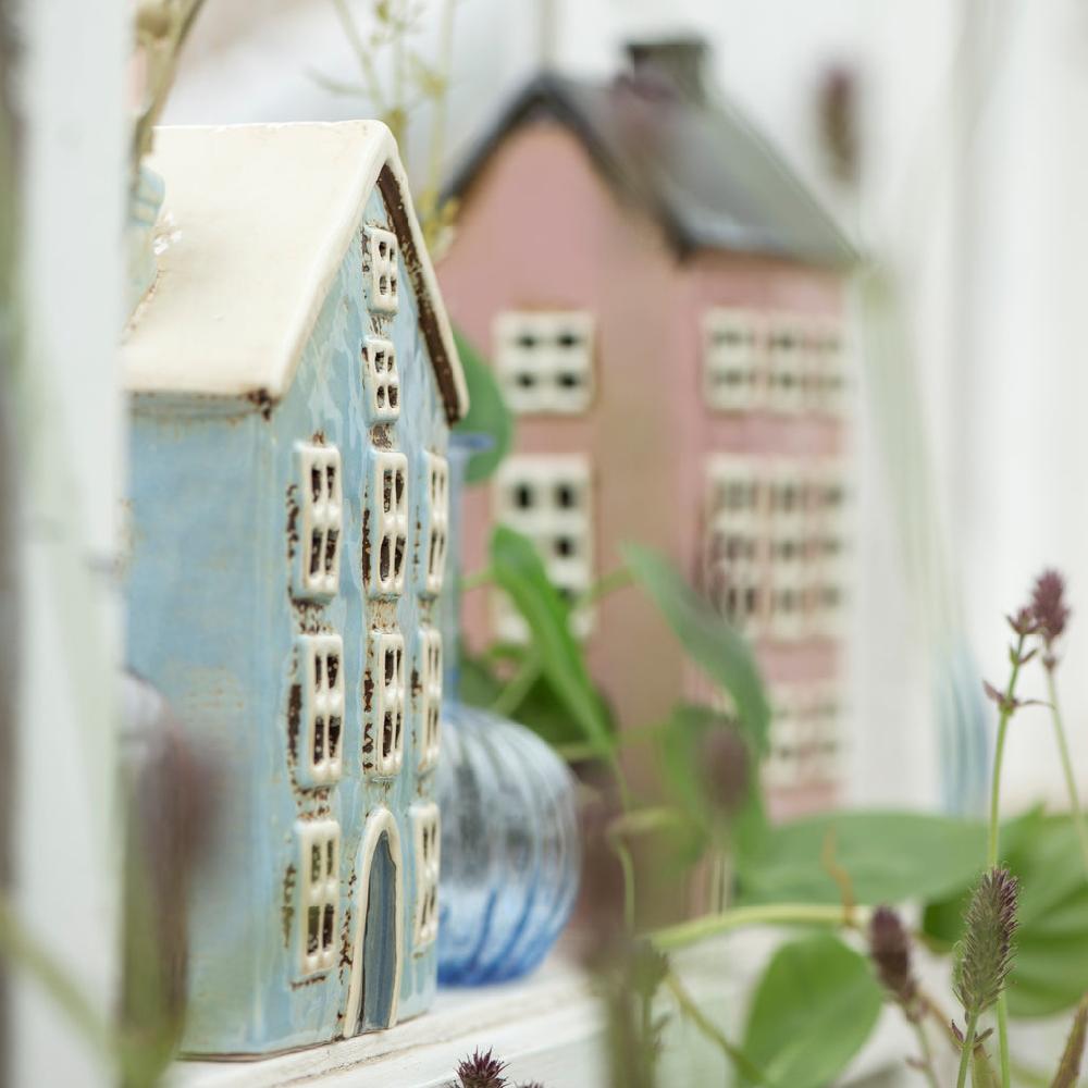 Greige Ceramic House Tealight Holders - Various Colours And Designs