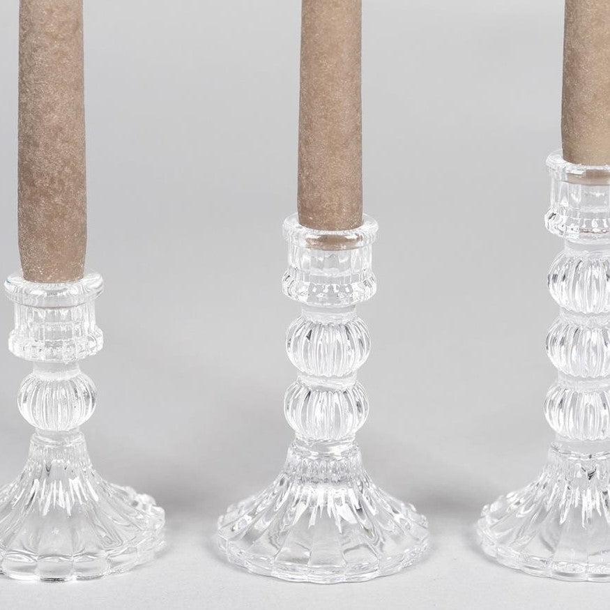 Greige Charlotte Glass Candlestick - Three Size Options