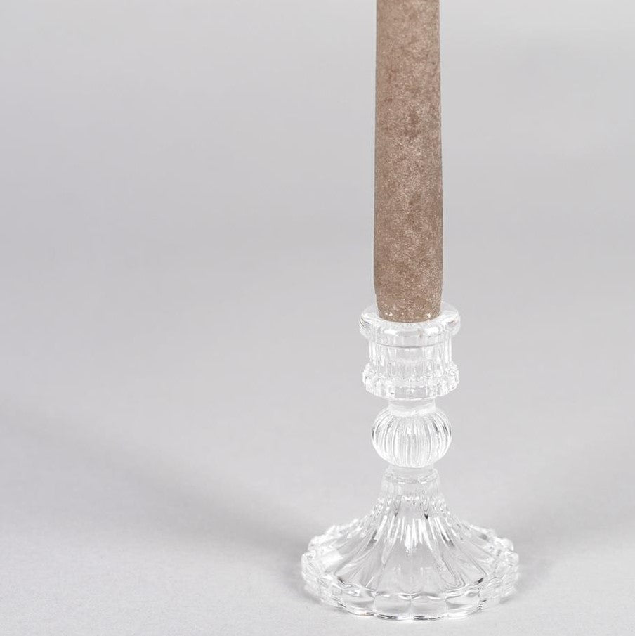 Greige Charlotte Glass Candlestick - Three Size Options