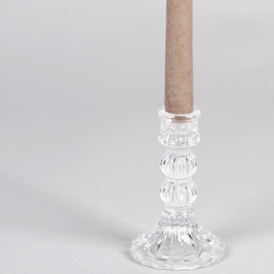 Greige Charlotte Glass Candlestick - Three Size Options