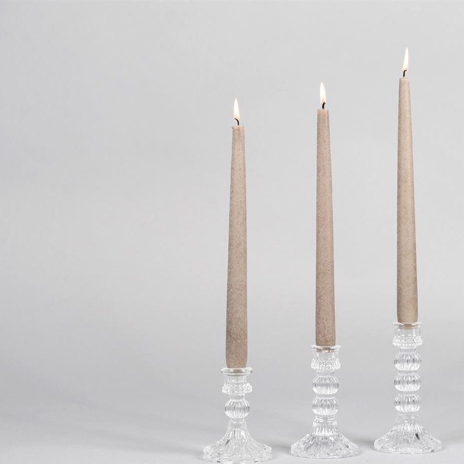 greige Charlotte Glass Candlestick - Three Size Options