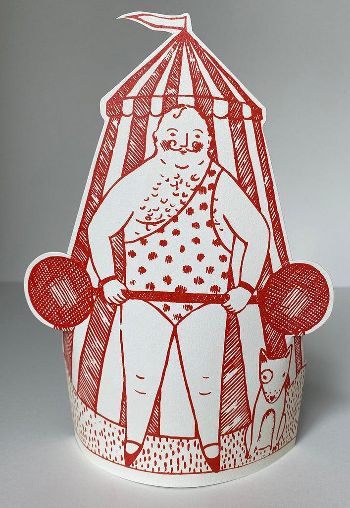 greige Circus Strongman Stand Up Card - Elizabeth Harbour