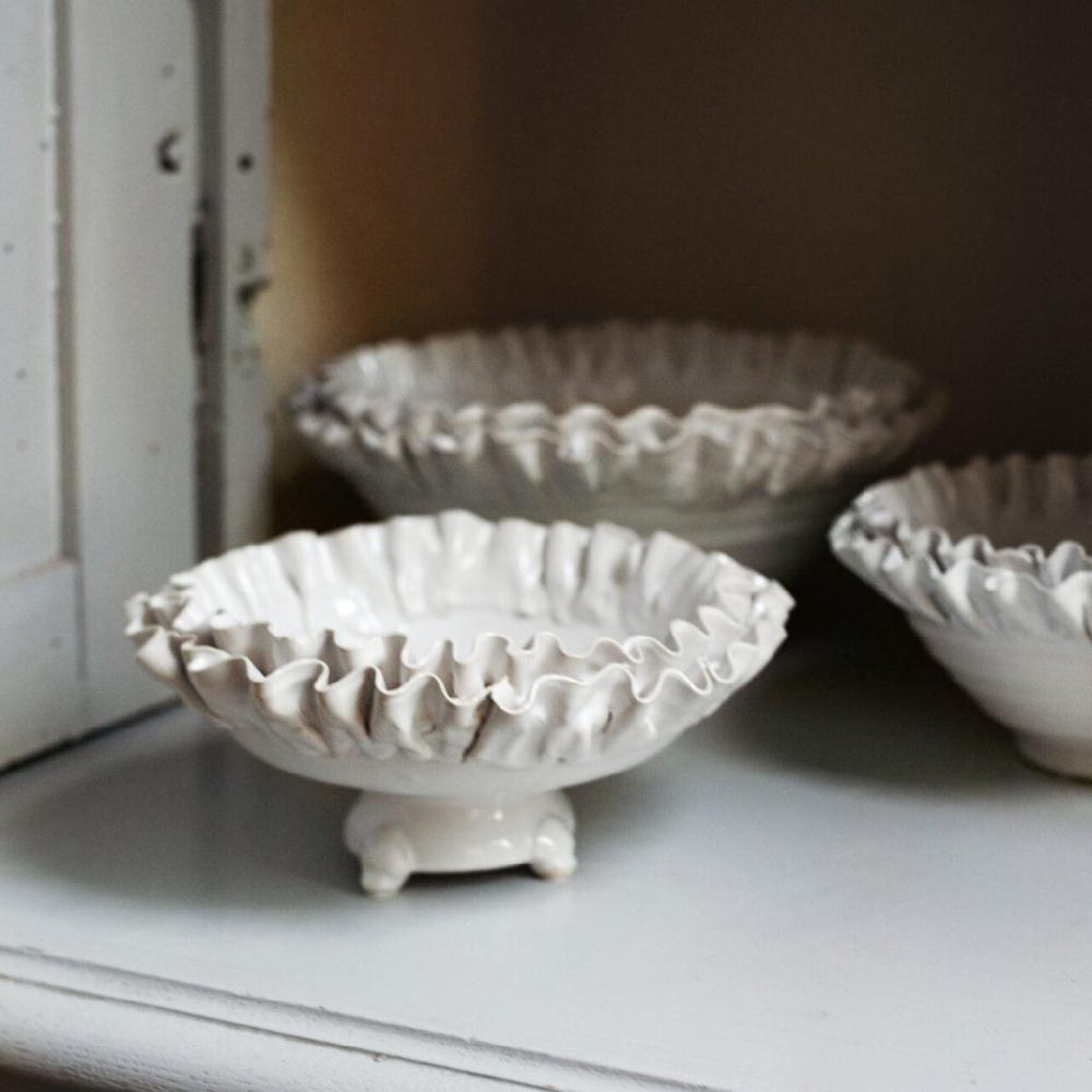greige Claudine - Ceramic Ruffled Edge Bowl - Two Style Options