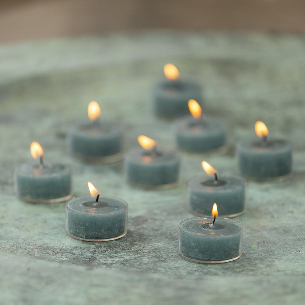 Greige Clear Cup Tealights - Dusky Pink Or Petrol Blue