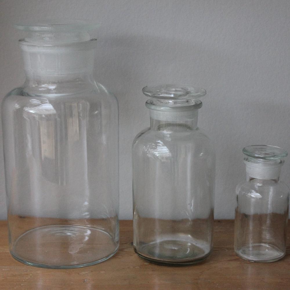 Greige Clear Glass Apothecary Storage Jar Or Medicine Bottle - Six Sizes