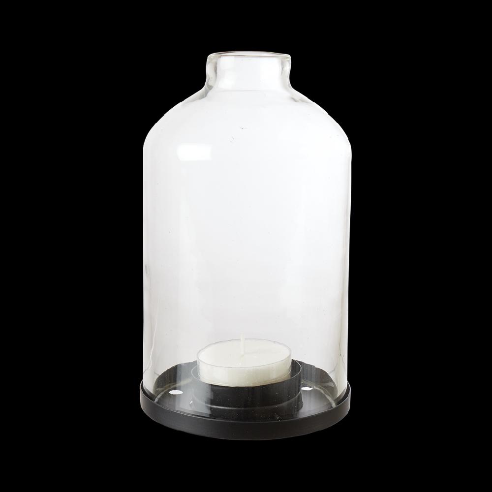 greige Clear Glass Cloche Tealight Lantern on Metal Plate