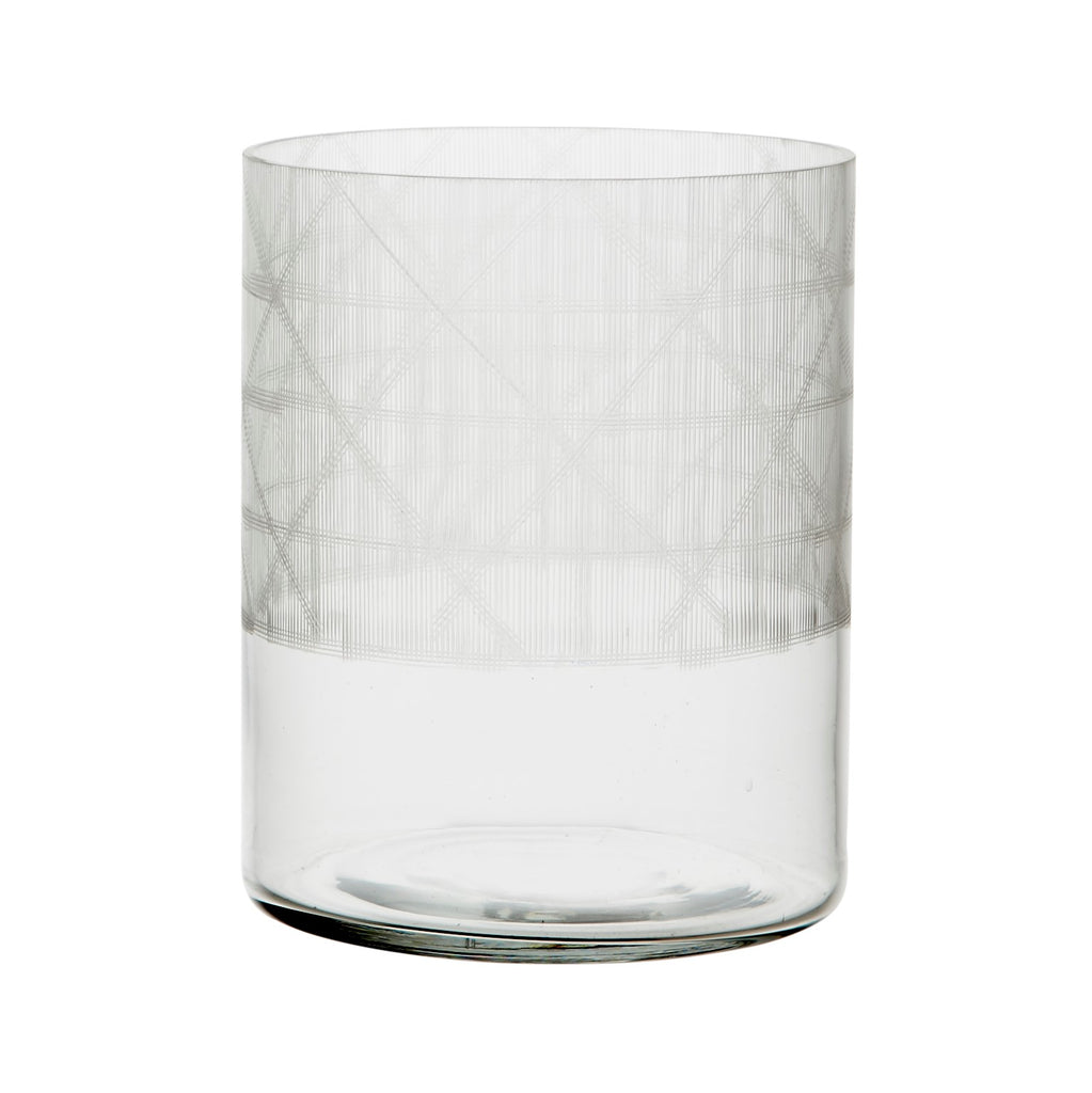 Greige Clear Glass Vase Or Hurricane With Line Cut Pattern - Three Sizes
