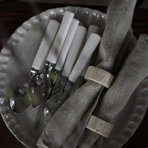 Greige Cleighton Travertine Napkin Rings - Set Of Six