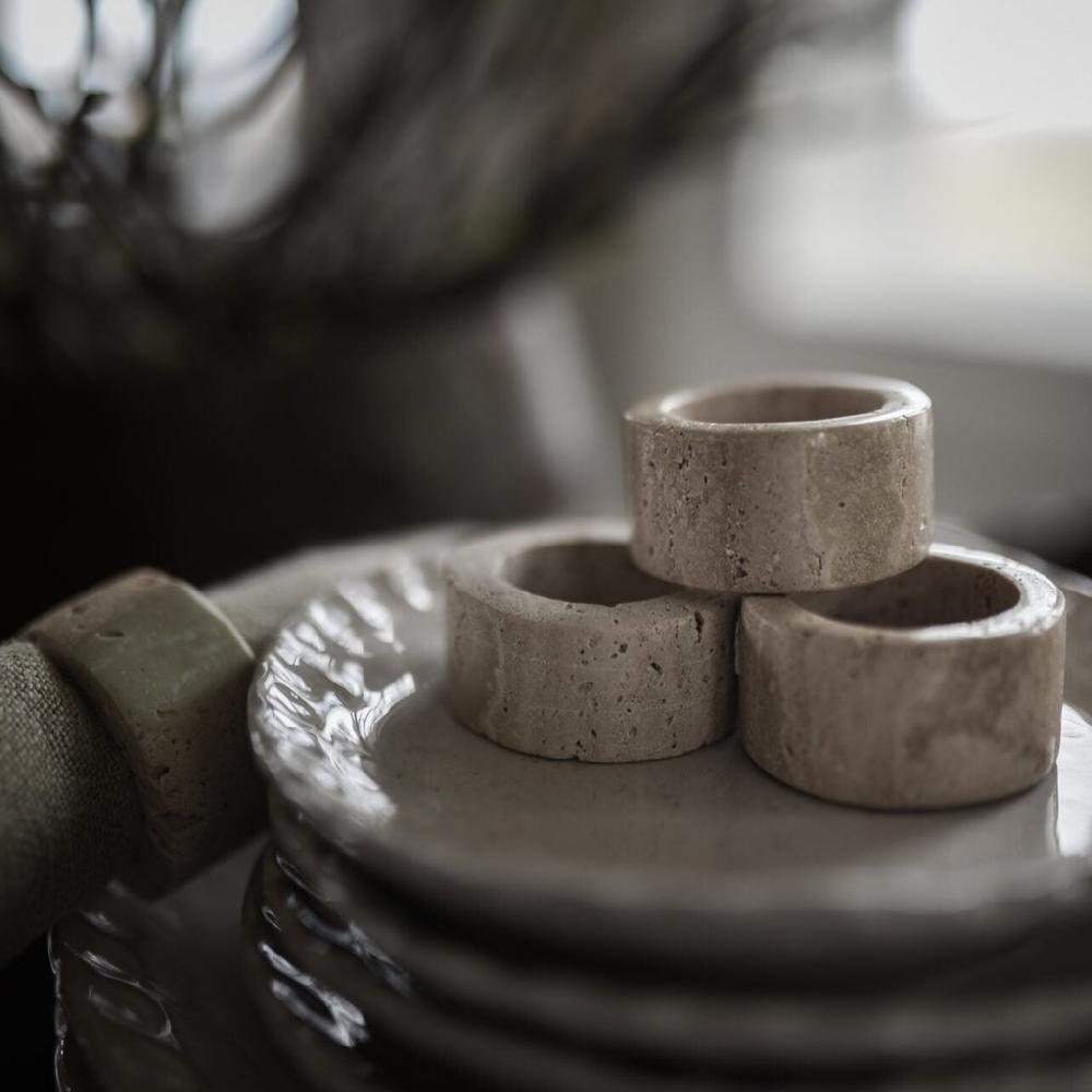 greige Cleighton Travertine Napkin Rings - Set of Six