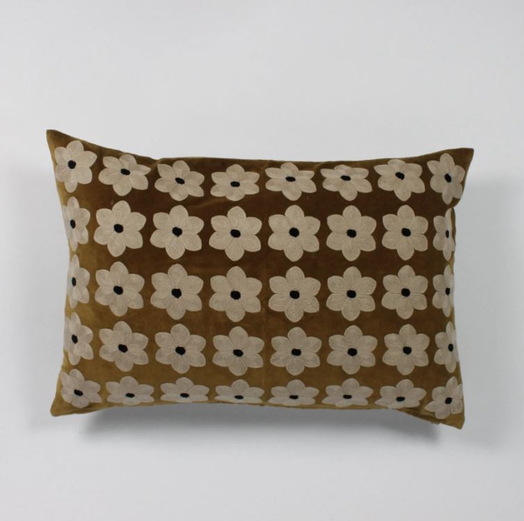 greige Cognac Daisy Cushion - Cotton Velvet & Linen - Olsson & Jensen