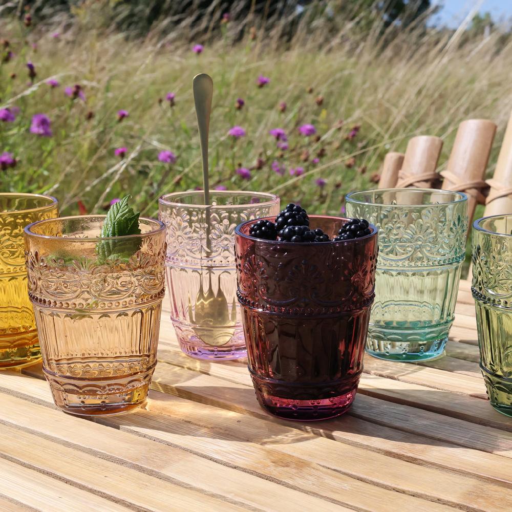 greige Coloured Decorative Glass Tumblers - Set of Six Assorted