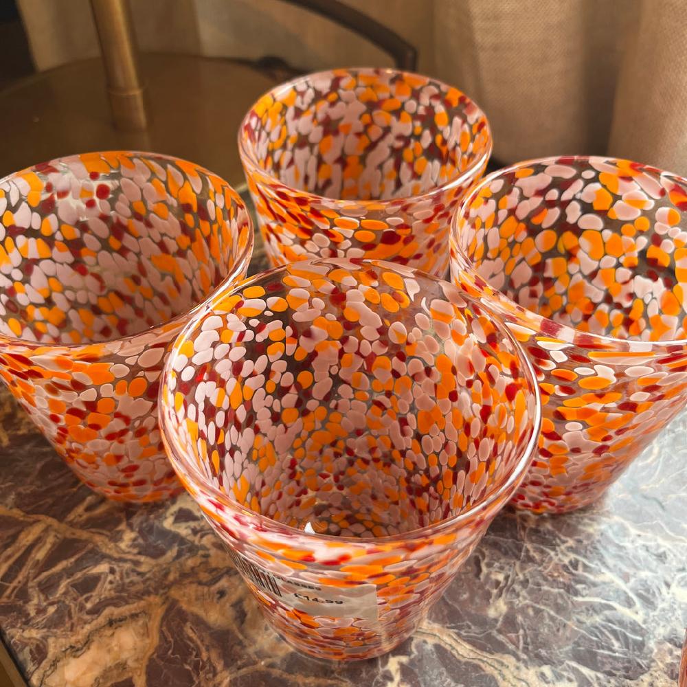 Greige Confetti Glass Tumblers - Pink And Orange - Set Of Four