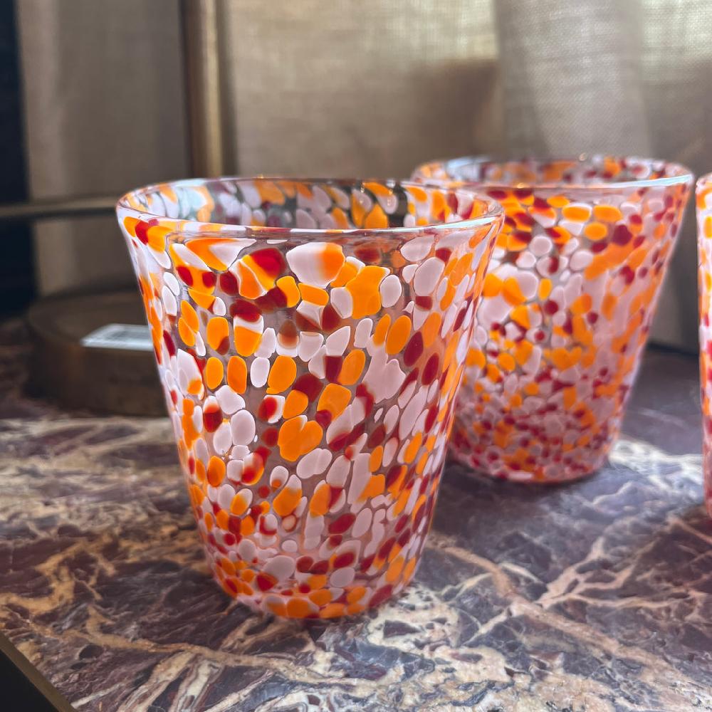 greige Confetti Glass Tumblers - Pink and Orange - Set of Four