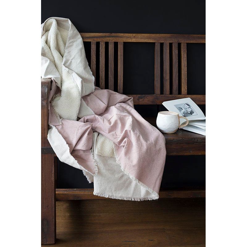 Greige Cotton And Faux Natural Sheepskin Throw - Mushroom Pink Or Soft Grey