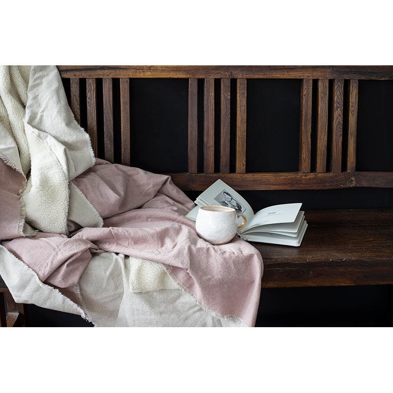 Greige Cotton And Faux Natural Sheepskin Throw - Mushroom Pink Or Soft Grey