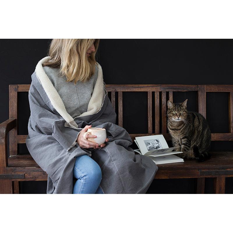 Greige Cotton And Faux Natural Sheepskin Throw - Mushroom Pink Or Soft Grey