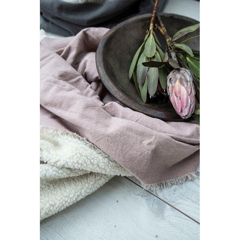 greige Cotton and Faux Natural Sheepskin Throw - Mushroom Pink or Soft Grey