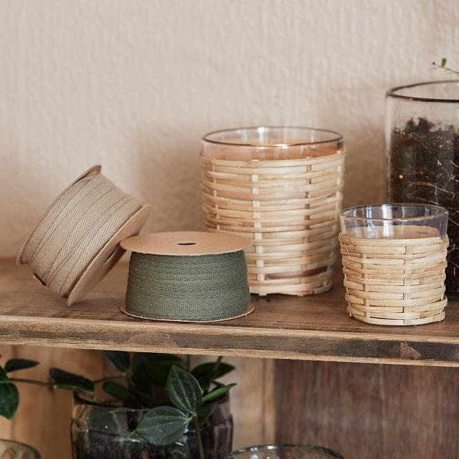 Greige Cotton Ribbon - Moss Green Or Bordeaux - 1cm X 5m