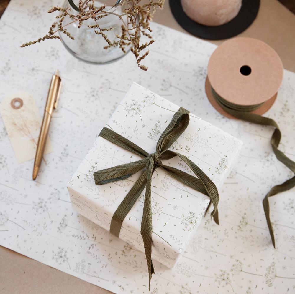 greige Cotton Ribbon - Moss Green or Bordeaux - 1cm x 5m