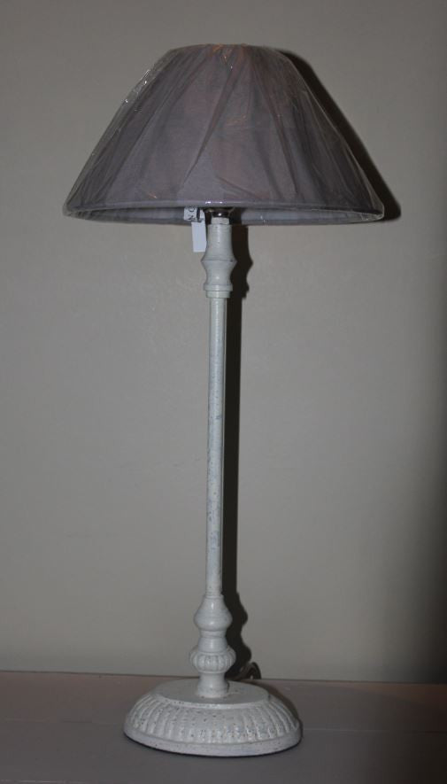 greige Cream Distressed Metal Bedside Lamps with Shades