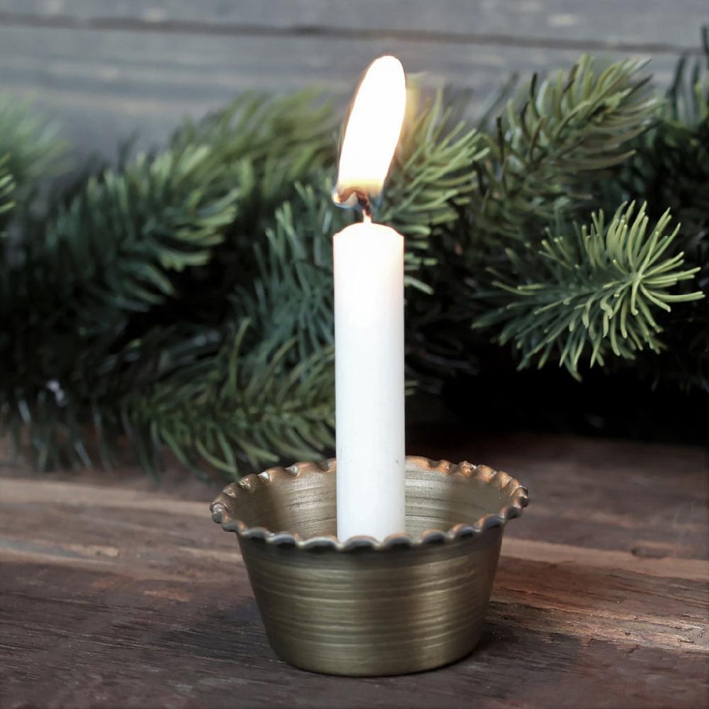 greige Cup Candleholder for Thin Taper Candle - Antique Brass