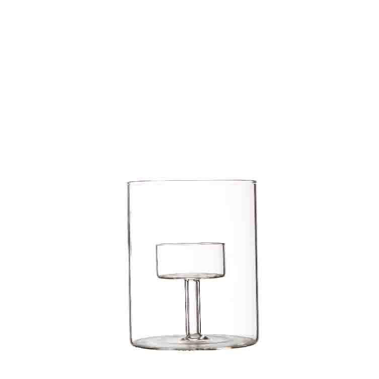 Greige Cylindrical Glass Tealight Lantern - Two Sizes
