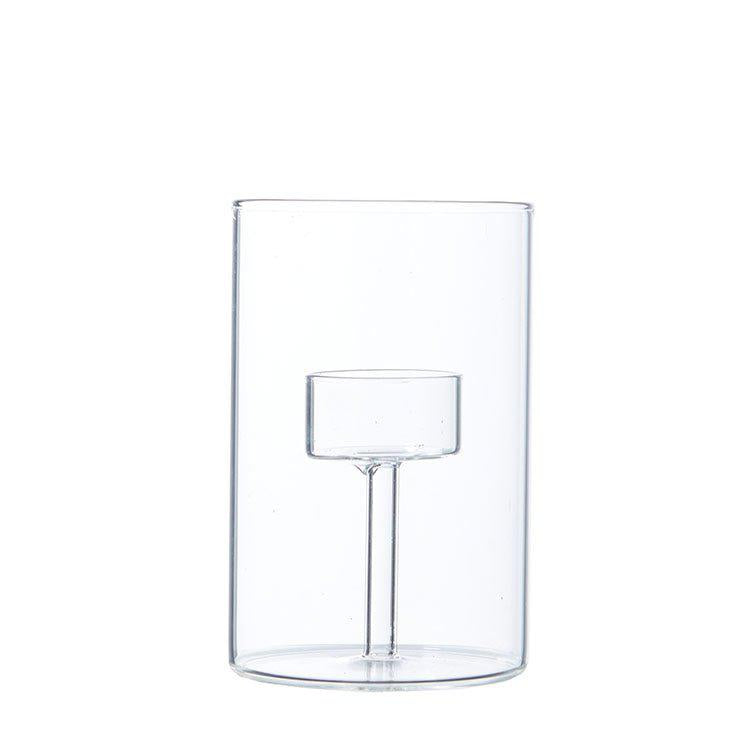 Greige Cylindrical Glass Tealight Lantern - Two Sizes
