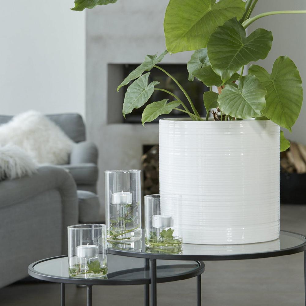 greige Cylindrical Glass Tealight Lantern - Two Sizes