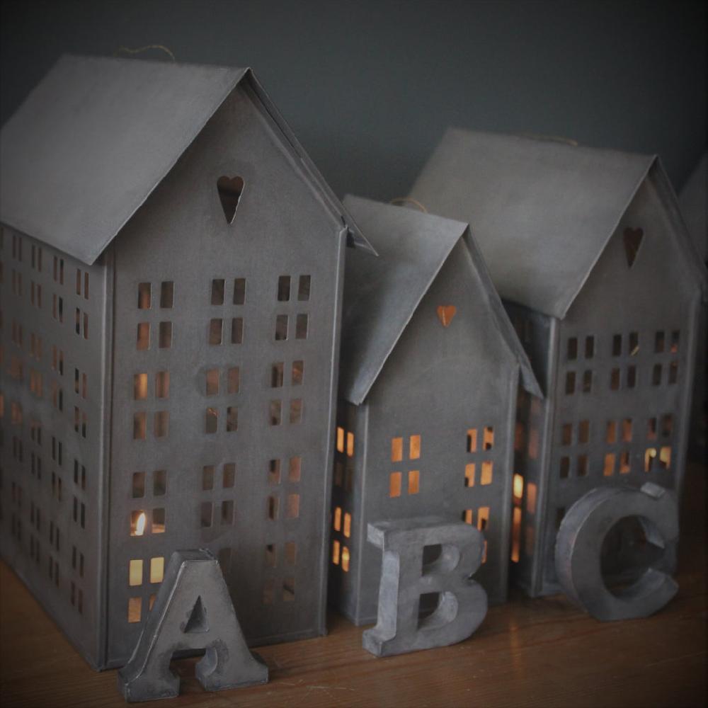 Greige Danish Tin Houses For Tealights From Walther & Co