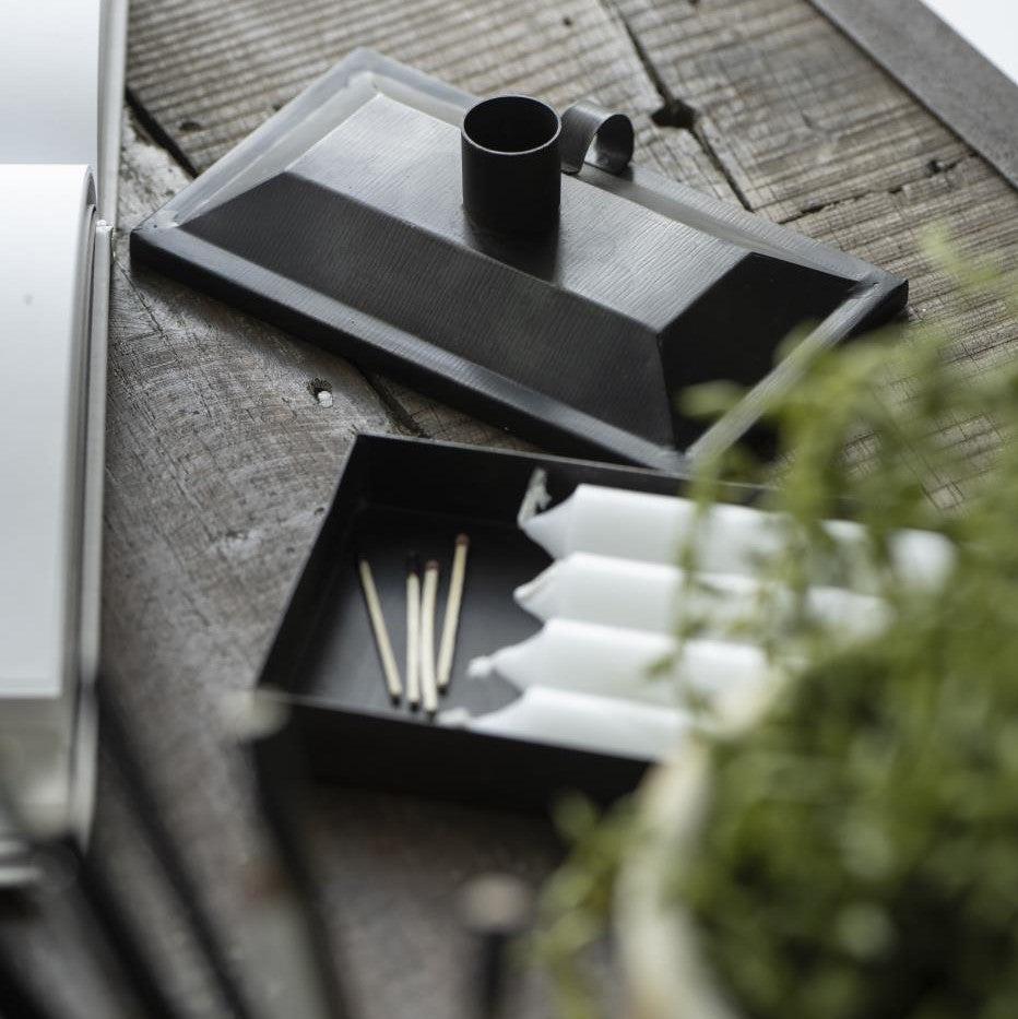 Greige Dark Rust Candle Storage Box With Candle Holder