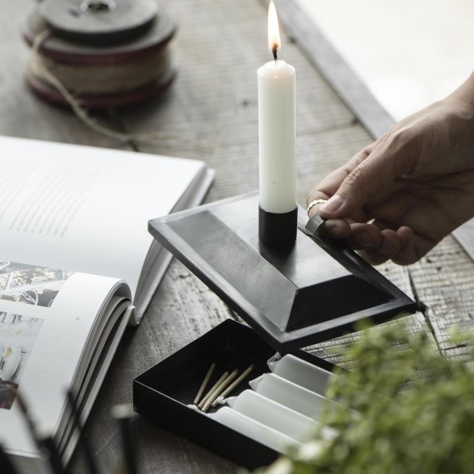 greige Dark Rust Candle Storage Box with Candle Holder
