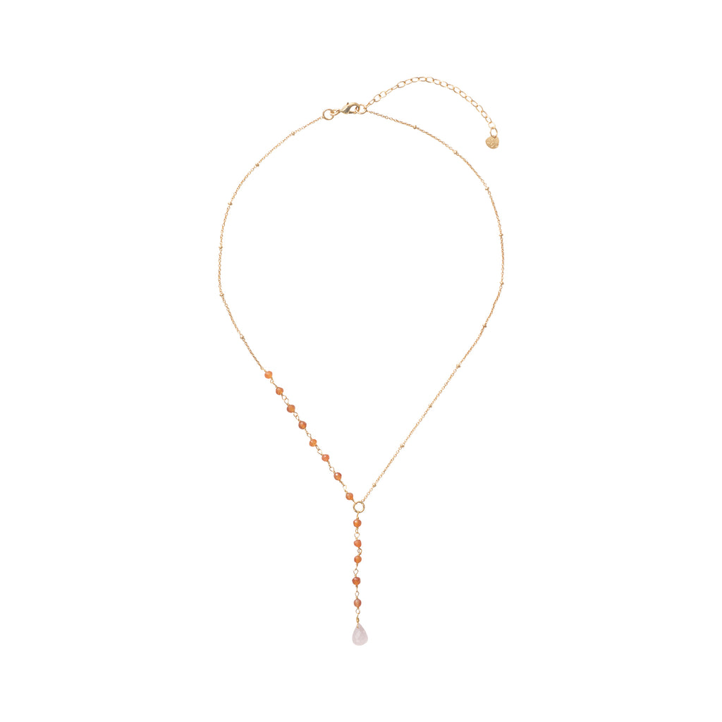 Greige Dawn Carnelian & Rose Quartz Gold Coloured Necklace - A Beautiful Story