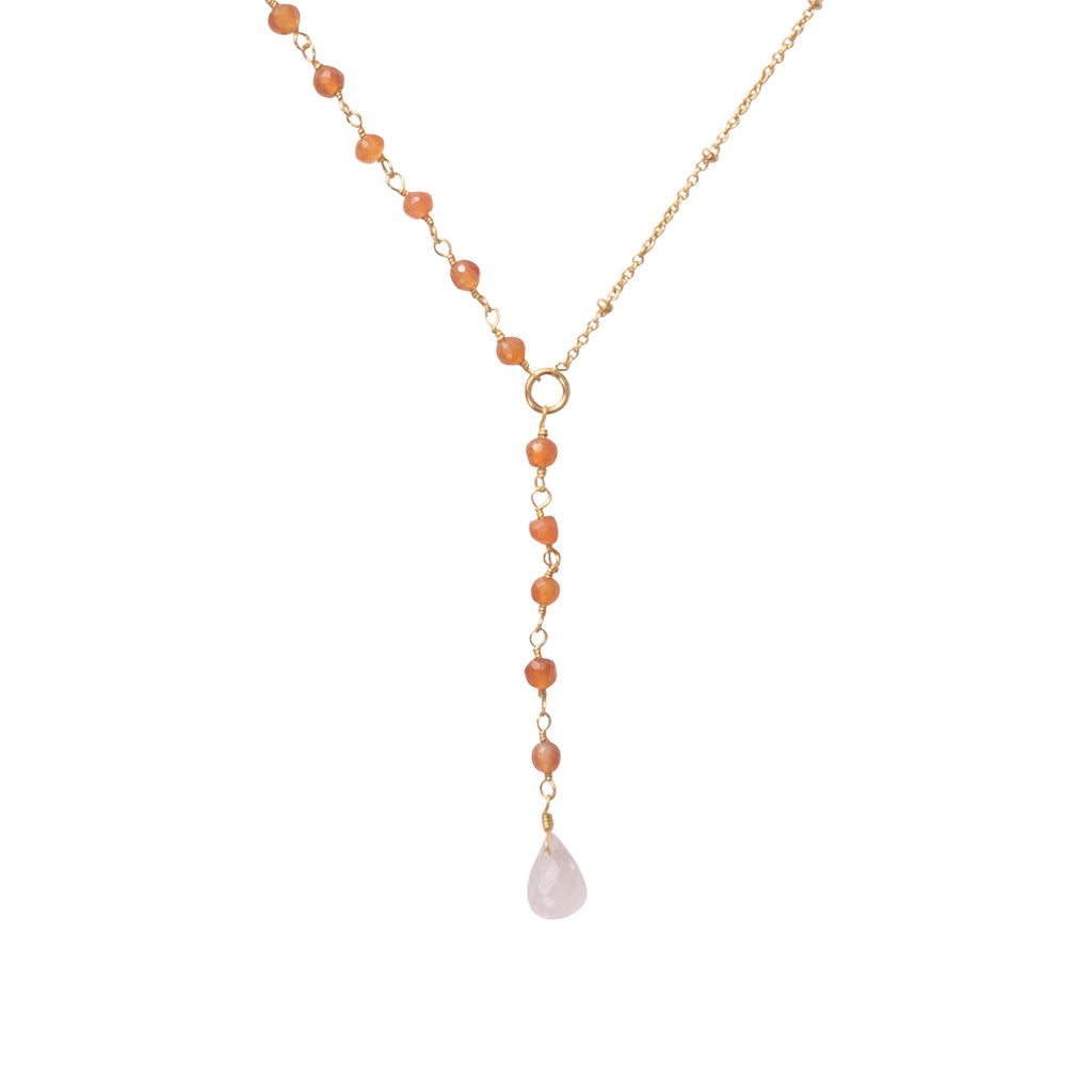 Greige Dawn Carnelian & Rose Quartz Gold Coloured Necklace - A Beautiful Story