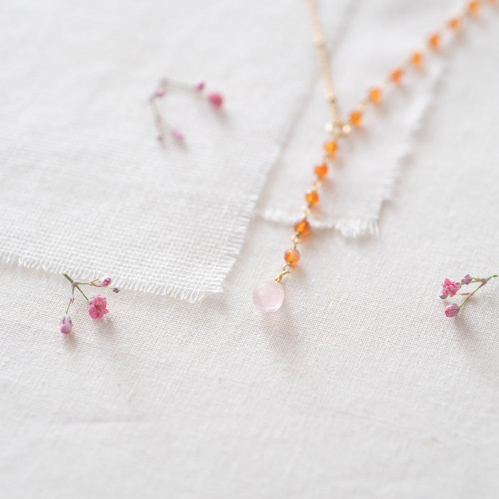 Greige Dawn Carnelian & Rose Quartz Gold Coloured Necklace - A Beautiful Story