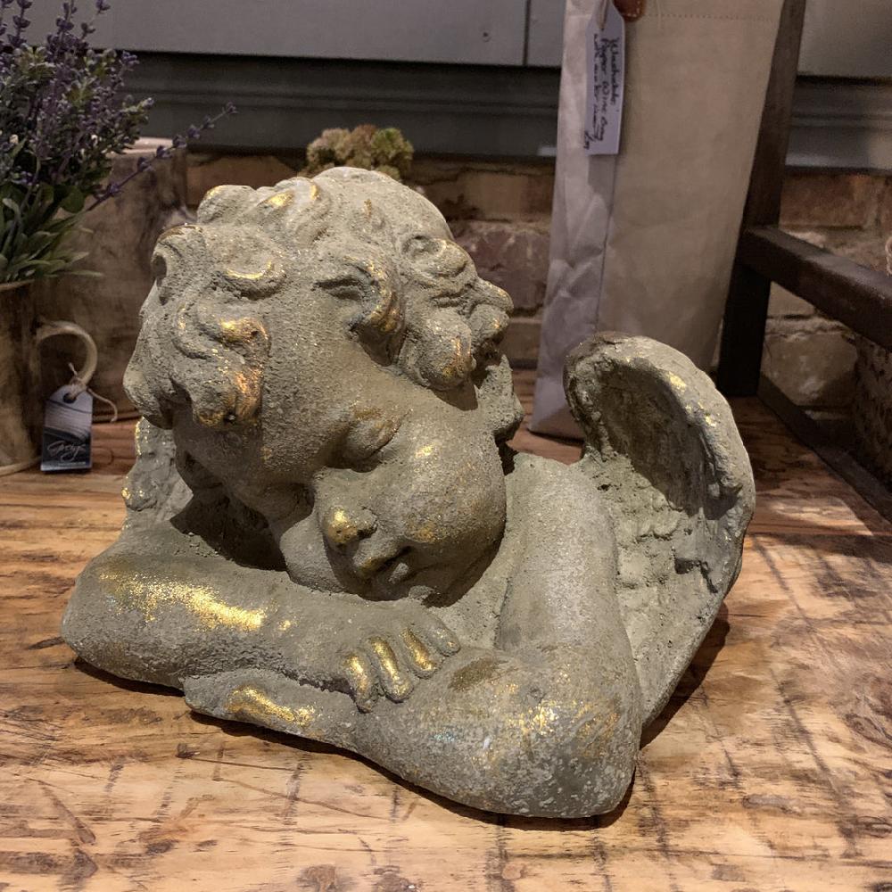 greige Decorative Antique Grey and Gold Angel Cherub