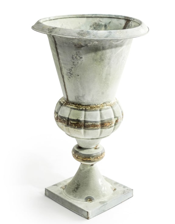Greige Decorative Antiqued Galvanised Urn - Two Size Options