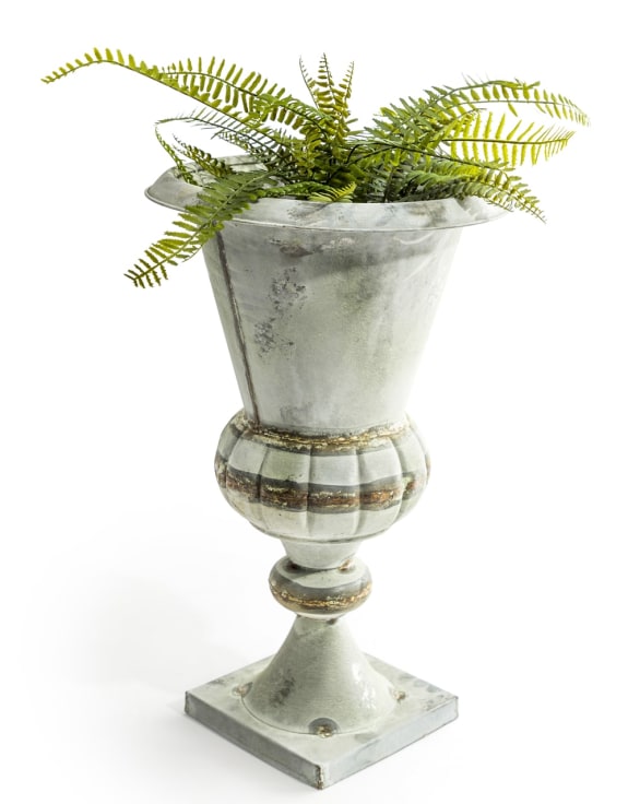 Greige Decorative Antiqued Galvanised Urn - Two Size Options