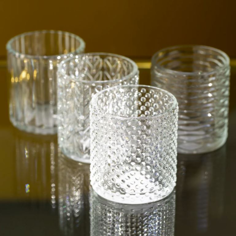 greige Decorative Glass Tealight Holders - Set of Four