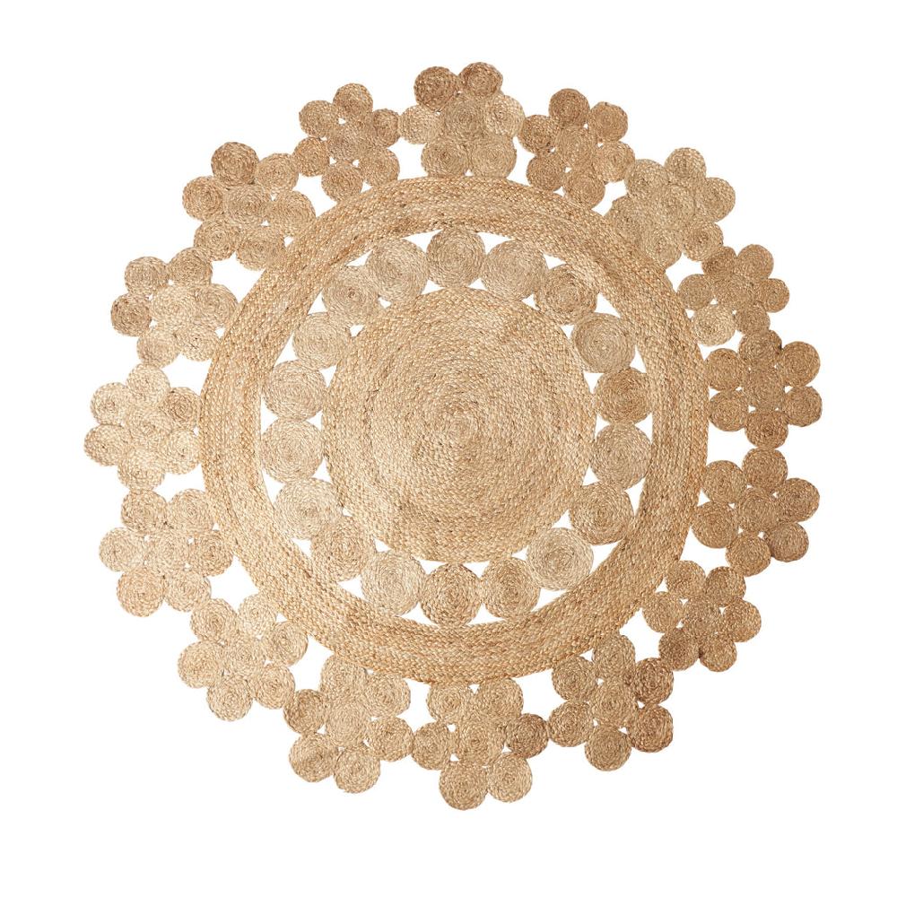 greige Decorative Round Jute Rug - 150cm Diameter- Style A