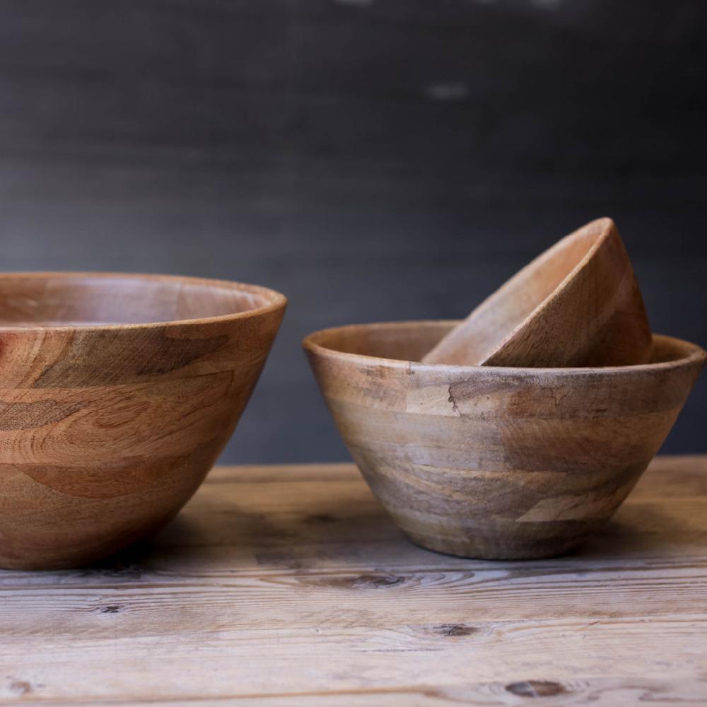 Greige Deep Handcrafted Mango Wood Bowl - Three Sizes