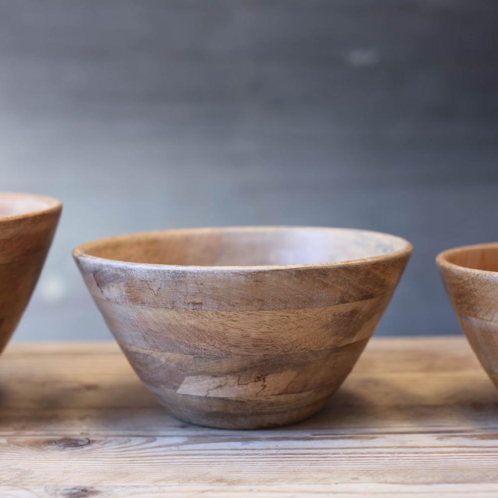 Greige Deep Handcrafted Mango Wood Bowl - Three Sizes
