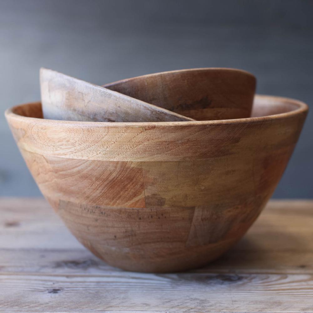 greige Deep Handcrafted Mango Wood Bowl - Three Sizes