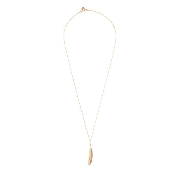 Greige Delicate Feather Gold Necklace - A Beautiful Story