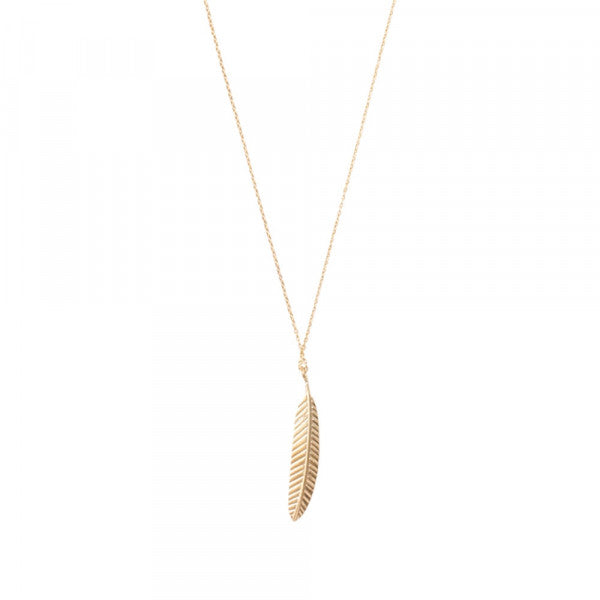 Greige Delicate Feather Gold Necklace - A Beautiful Story