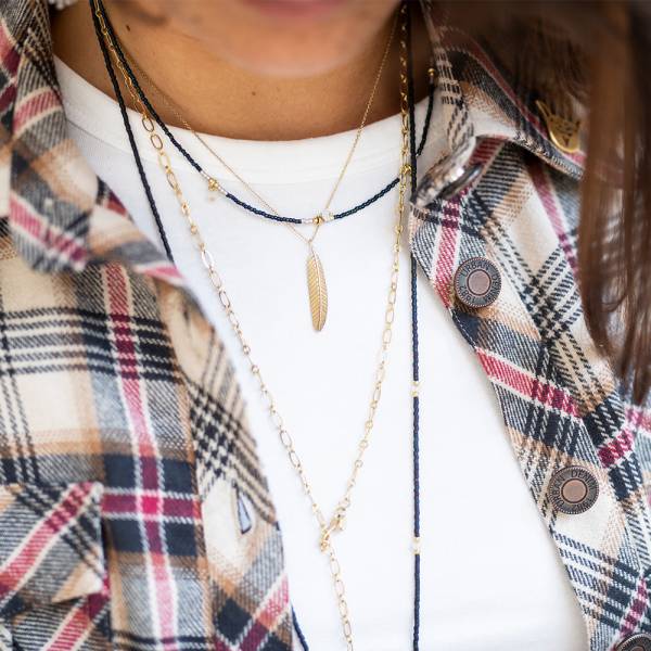 Greige Delicate Feather Gold Necklace - A Beautiful Story