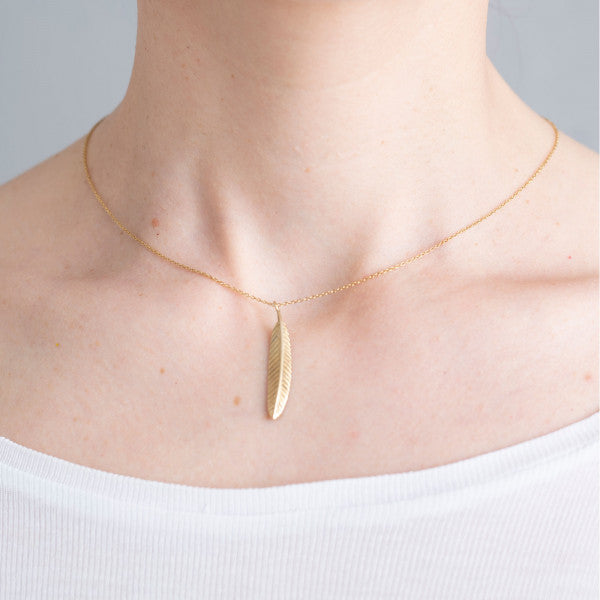 greige Delicate Feather Gold Necklace - A Beautiful Story