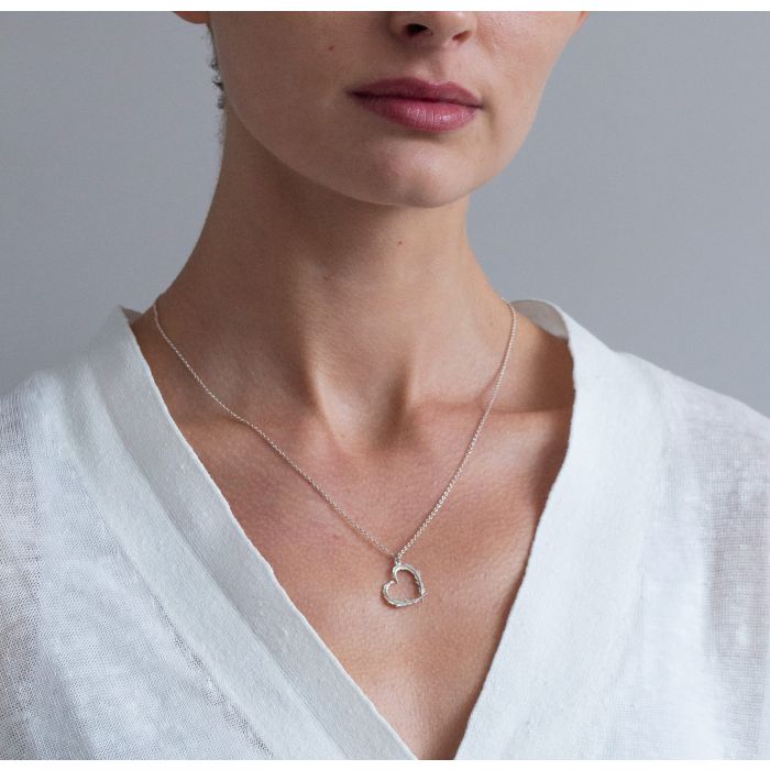 Greige Delicate Feather Heart Necklace - Silver - Alex Monroe