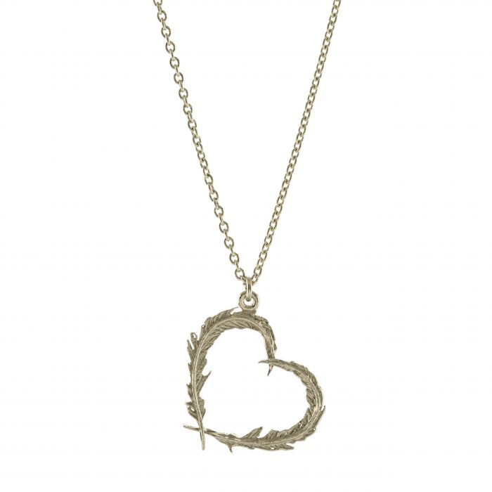 greige Delicate Feather Heart Necklace - Silver - Alex Monroe