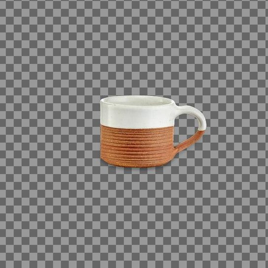 Greige Dipped White Glaze Ribbed Terracotta Espresso Mug