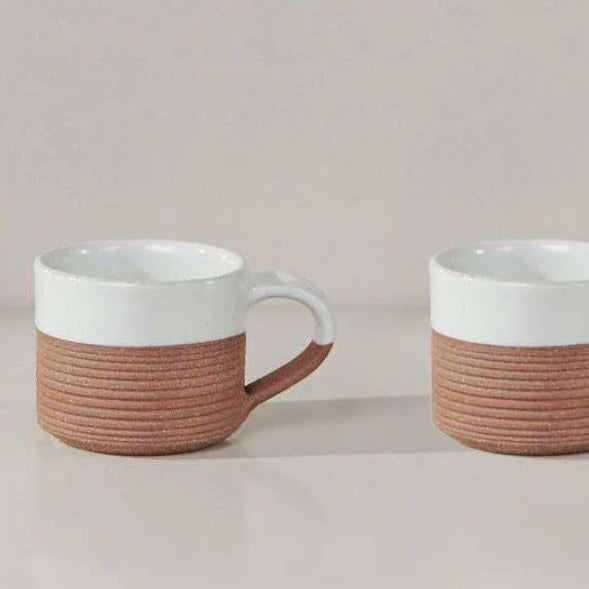 greige Dipped White Glaze Ribbed Terracotta Espresso Mug